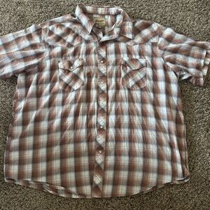 Wrangler Brown and White Checkered Button-down Shirt